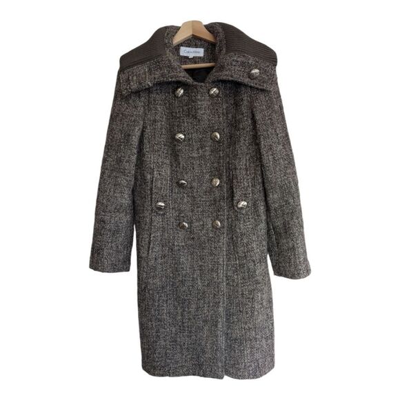 CK spring fall military belted  thick wool coat size 6 marled taupe - Picture 4 of 13